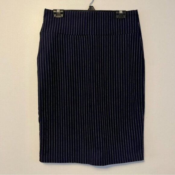 NEW Artizan Robin Barre Navy Pinstripe Stretch Pencil Skirt Small (bin 1J) - Picture 3 of 5